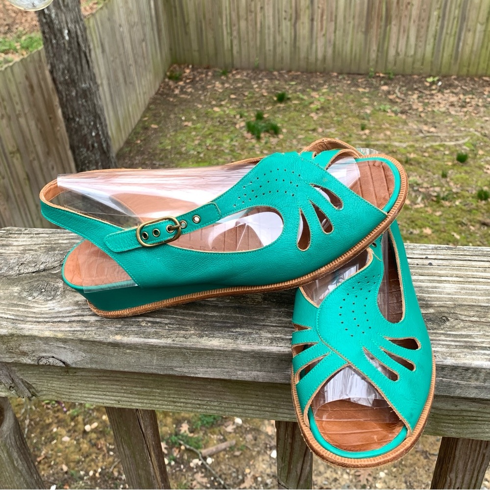 Chie Mihara Green and Brown Sandals with Peep-Toe Designc